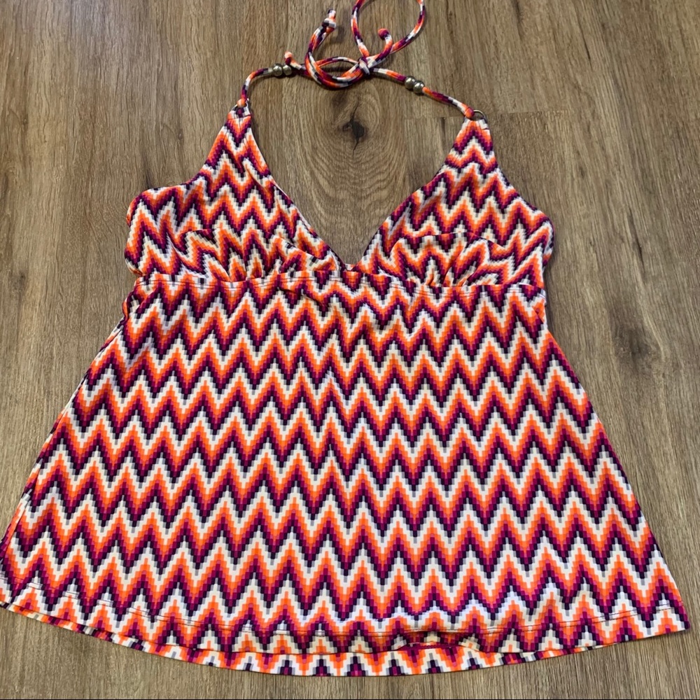 Converse Coral & Purple Chevron Print Swim Top | M - Picture 6 of 7